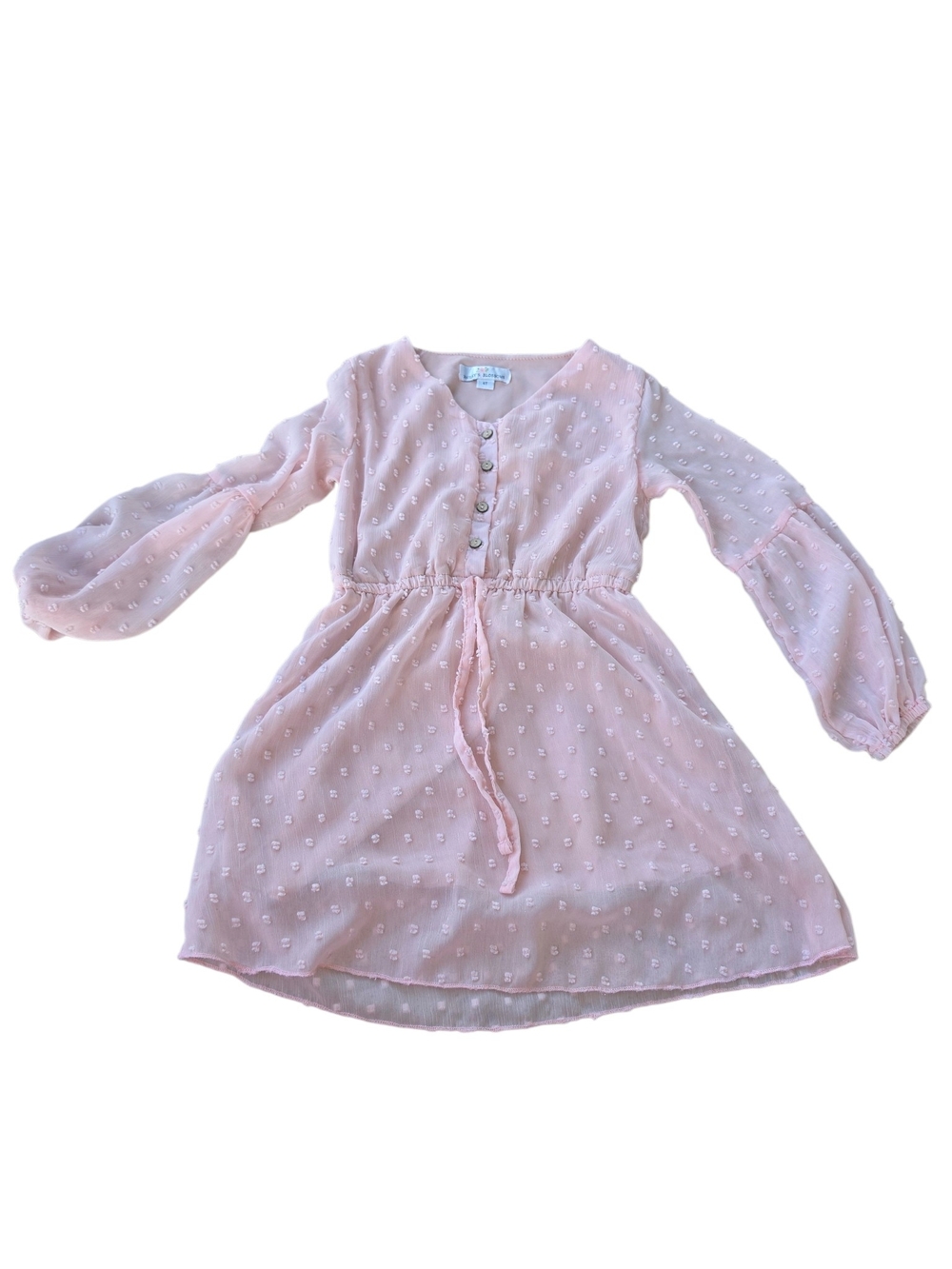Bailey’s Blossoms Pink Swiss Dot Boho Dress Girls 4T Long Sleeve